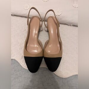 Amazon Two-Tone Slingback Mules in Black and Tan